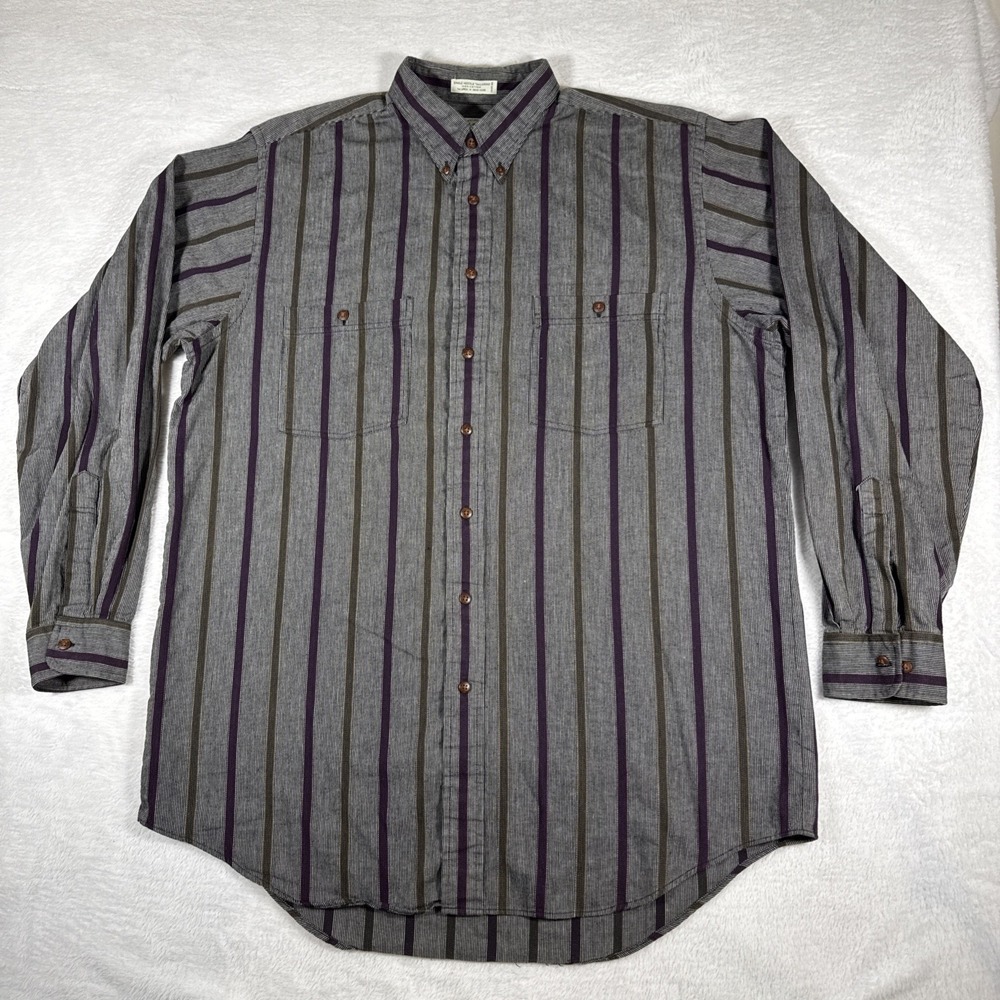 417 by Van Heusen Men's Large Tall Vintage Style Striped Button Down Shirt Retro